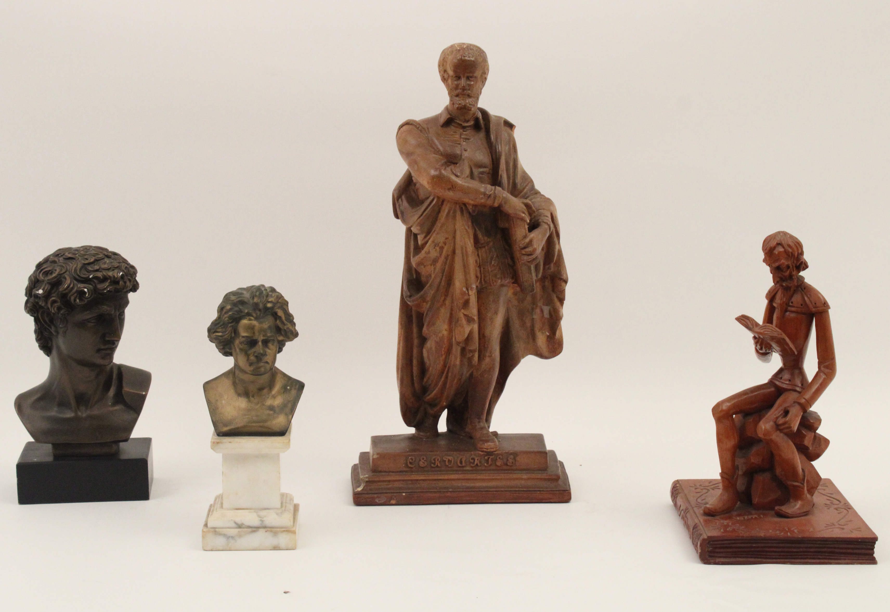 Appraisal: GROUP OF SCULPTURES Group of sculptures including wood sculptures of