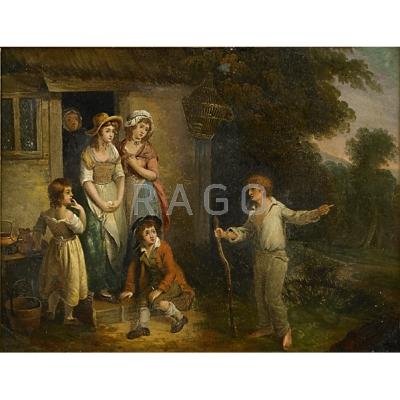 Appraisal: ENGLISH GENRE SCENE Oil on metal of a family outside