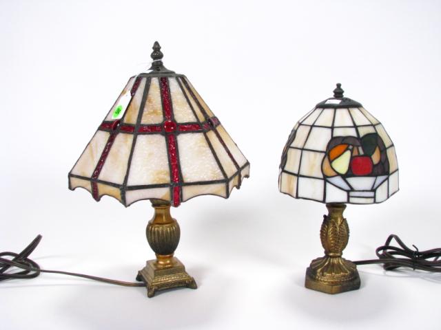 Appraisal: Two contemporary leaded glass dresser lamps both with antique brass