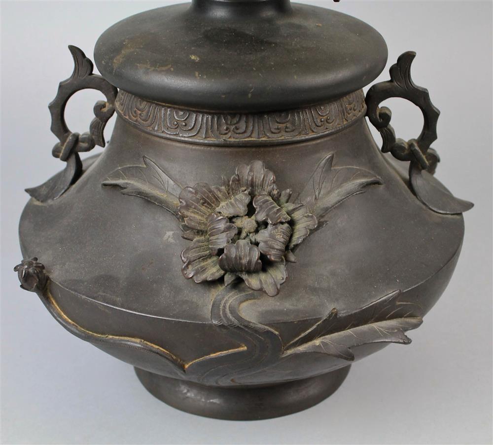 Appraisal: JAPANESE BRONZE LAMP now converted to electricity of compressed baluster