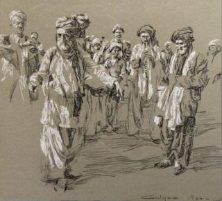 Appraisal: ISMAIL GULGEE PASTEL CHARCOAL SIGNED ISMAIL GULGEE Pakistani - A