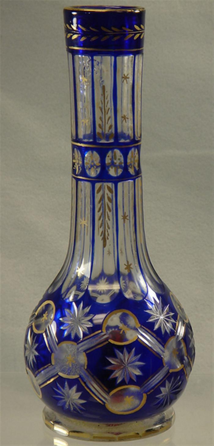 Appraisal: Bohemian glass cobalt cut to clear vase with gilt decoration