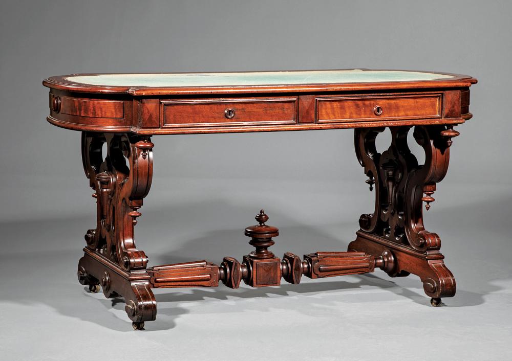 Appraisal: American Renaissance Carved Walnut Library Table mid-to-late th c oblong