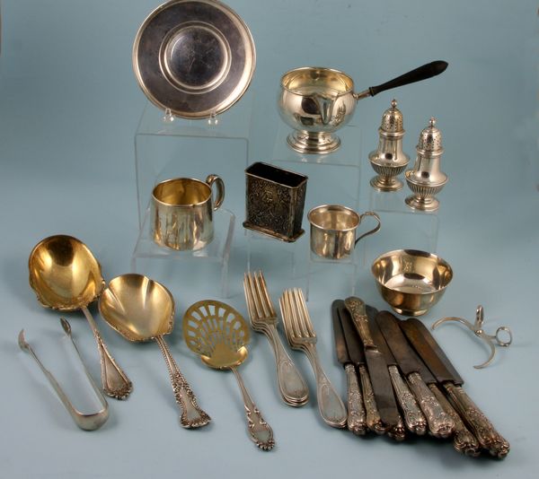 Appraisal: Large group of assorted sterling silver and coin flatware l