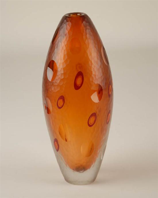 Appraisal: Eric Rubinstein Large Orange Glass Vase Signed Rubinstein on base