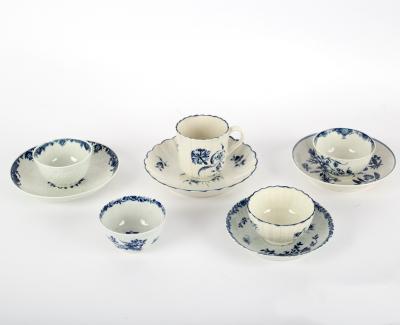 Appraisal: Three Worcester blue and white tea bowls and saucers and