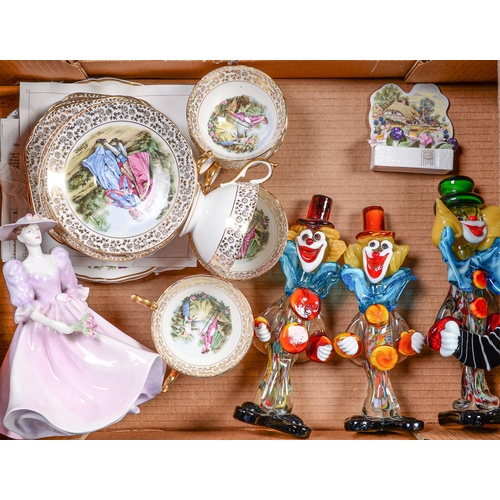 Appraisal: Three Venetian glass figures of clowns an Aynsley tea service