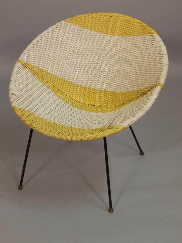 Appraisal: A 's Conran style yellow and white woven loom chair