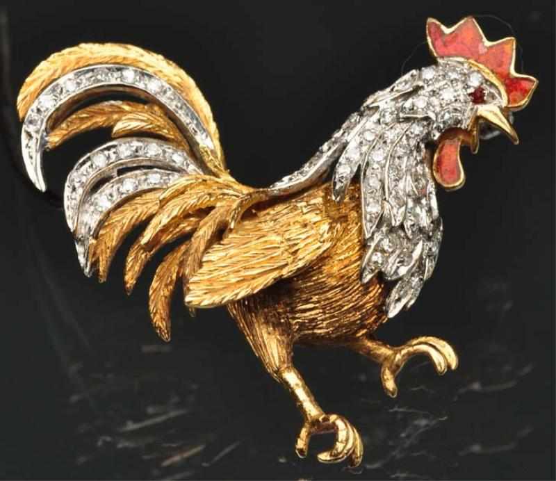 Appraisal: K Y Gold Diamond Rooster Pin Weight grams dwt Condition