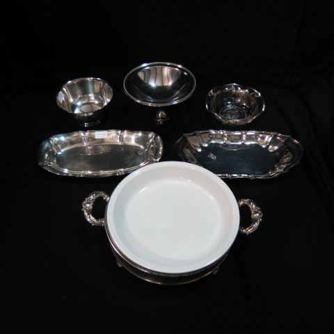 Appraisal: Silverplate Serving Items and a silver overlay glass bowl