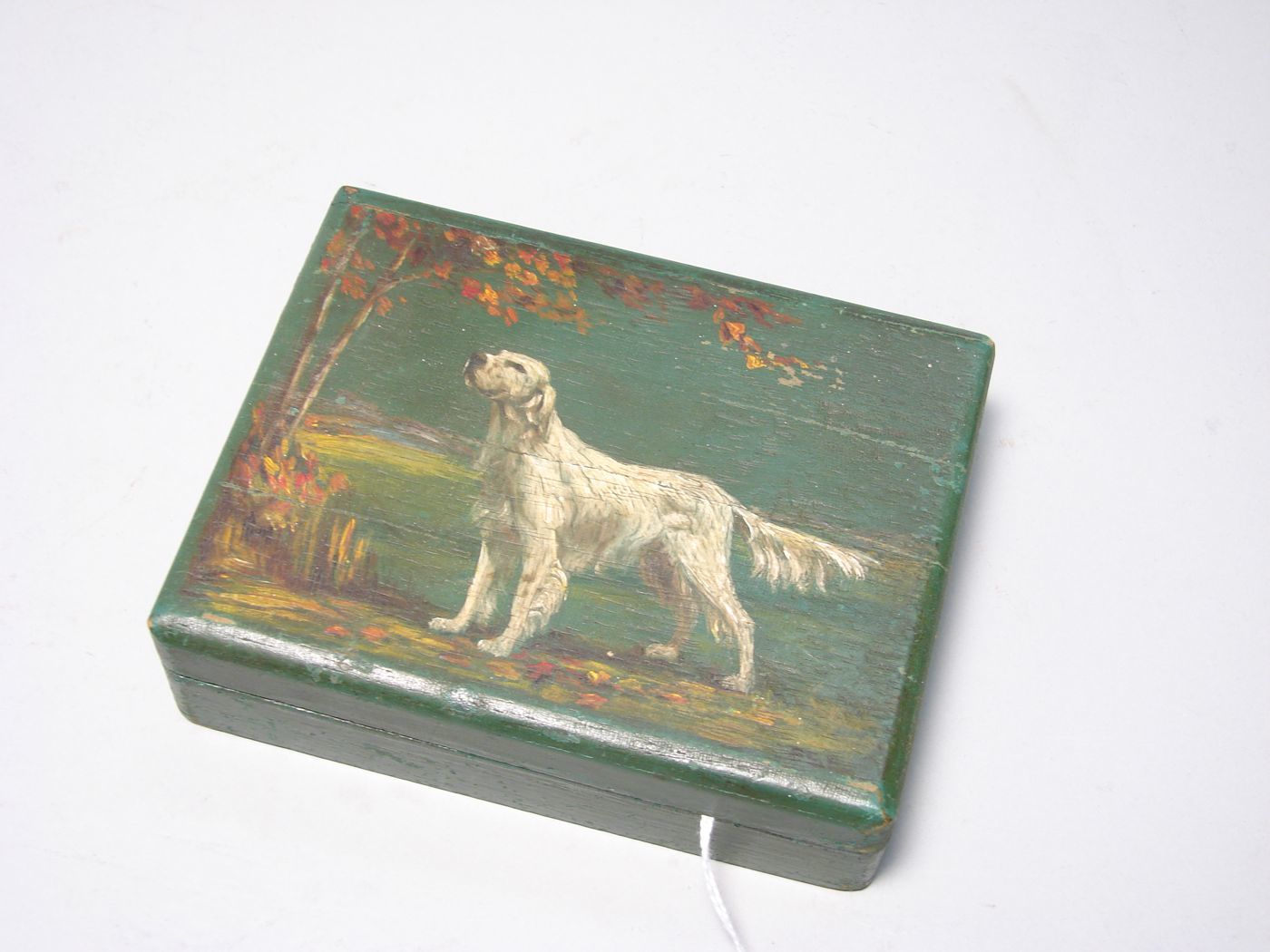 Appraisal: PAINTED WOODEN CARD BOX ATTRIBUTED TO E S ENGLAND Painted