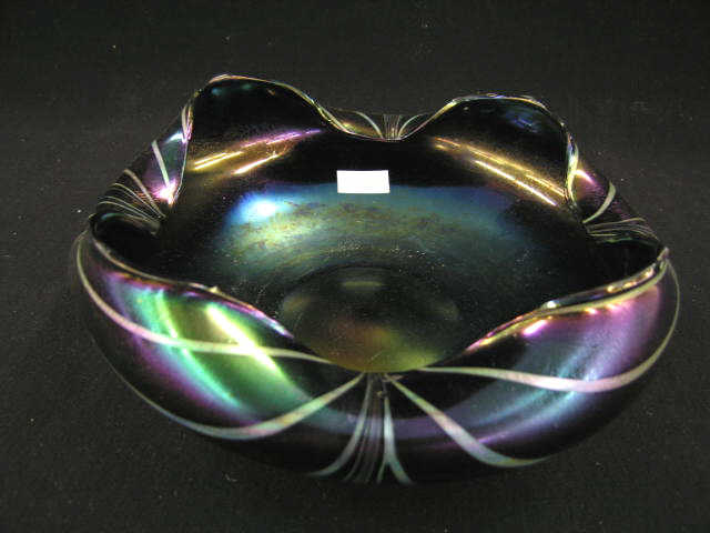 Appraisal: Loetz Art Glass Bowl fold-on tulip style white drapery on