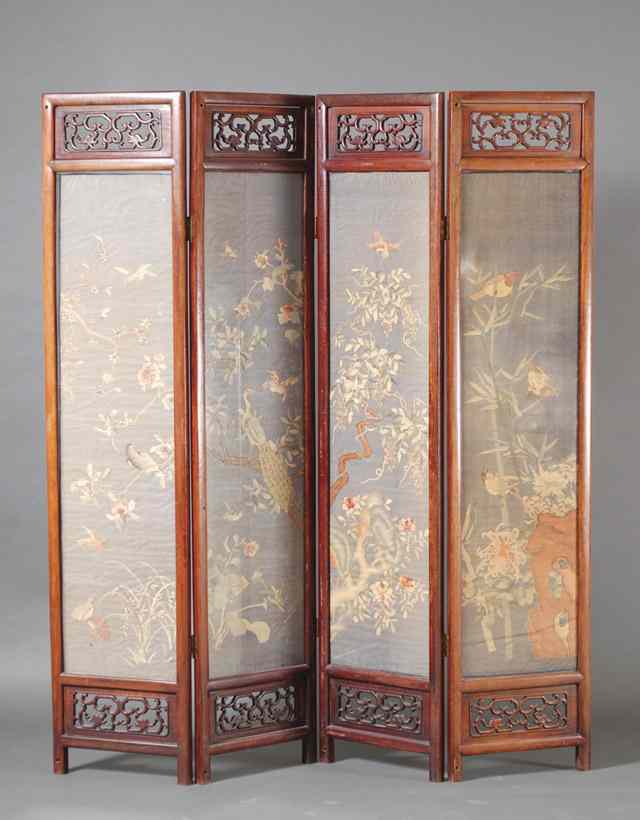 Appraisal: FOUR-PANEL FLOOR SCREEN Chinese early th century each panel of