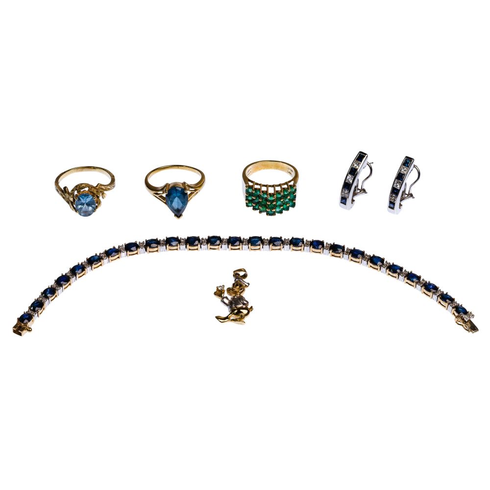 Appraisal: K GOLD AND GEMSTONE JEWELRY ASSORTMENT items including a domed