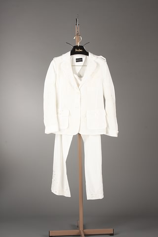 Appraisal: Rena Lange cream silk cotton blend jacket with appliqu s