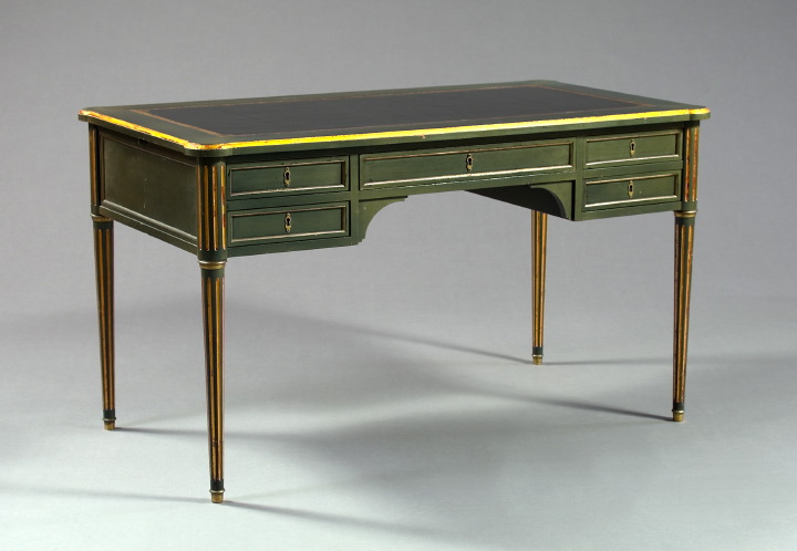 Appraisal: Louis XVI-Style Green-Painted and Parcel-Gilt Bureau Plat the oblong top