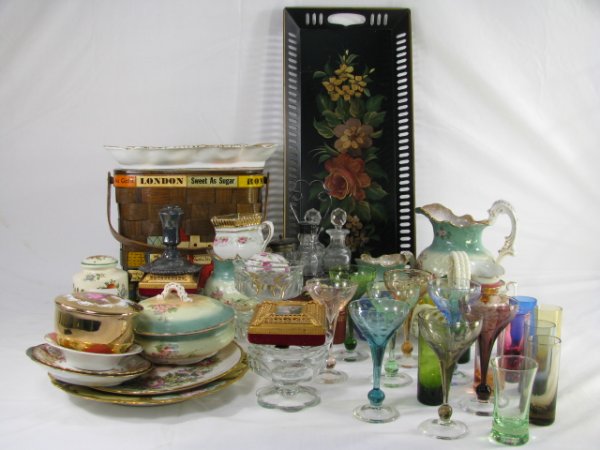 Appraisal: Nice group of assorted porcelain and glass tole tray cups