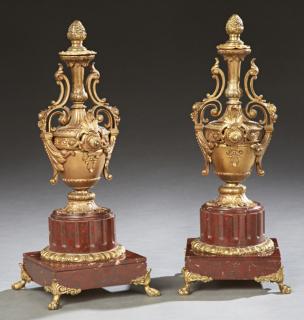 Appraisal: Pair of Louis XV Style Gilt Bronze and Rouge Marbl