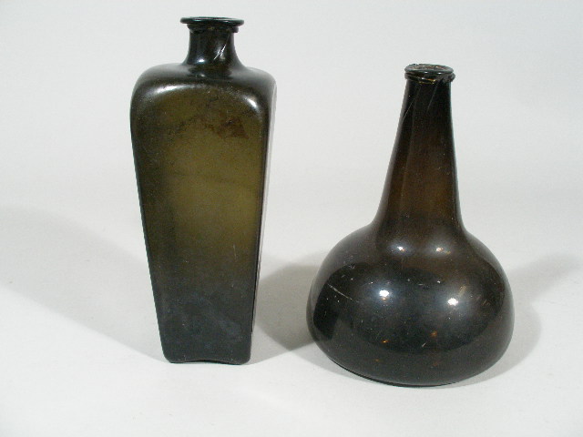 Appraisal: Black Glass Onion Bottle and Gin Bottle onion bottle ca