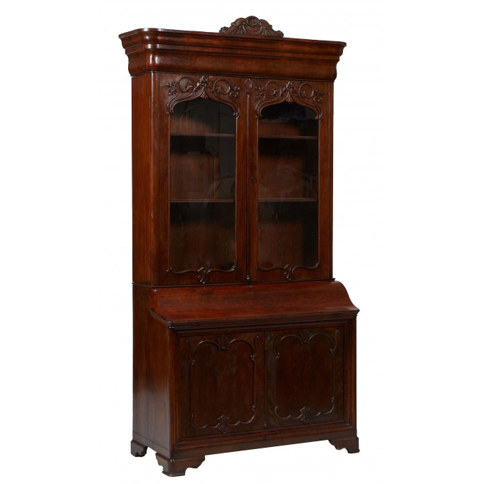 Appraisal: American Classical Carved Mahogany Secretary Bookcase th c the stepped