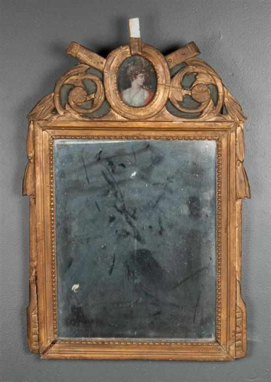 Appraisal: Italian gilt mirror with reverse-painted glass portrait late th century