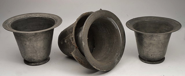 Appraisal: TWO EARLY TH CENTURY PEWTER WELSH HAT TYPE CHAMBER POTS