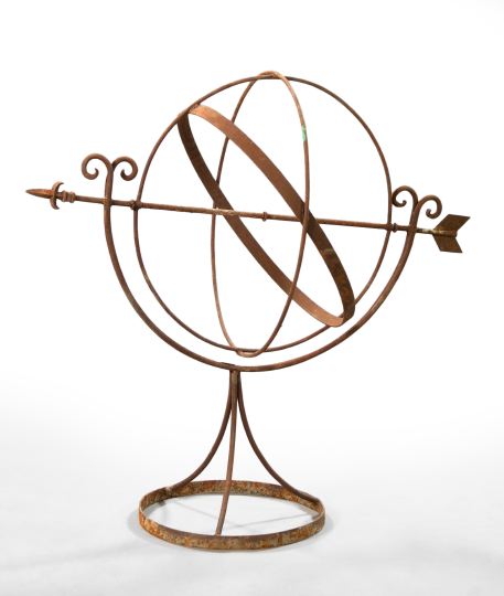 Appraisal: Neoclassical-Style Wrought-Iron Armillary Sphere raised on a circular splayed tripodal