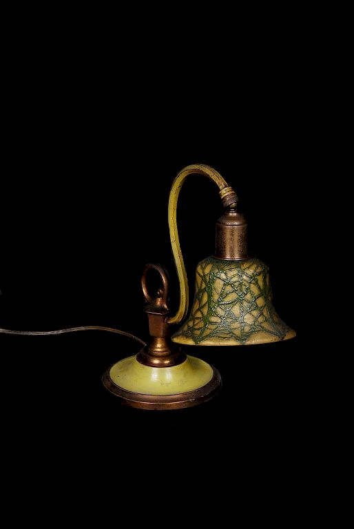 Appraisal: 'S Brass And Mottled Cameo Art Glass Lamp 'S Brass