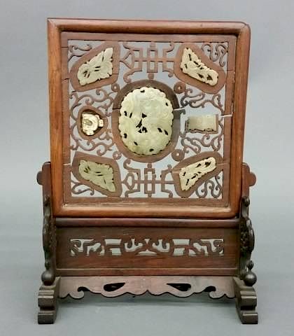 Appraisal: Chinese th century table screen with jade A Chinese carved