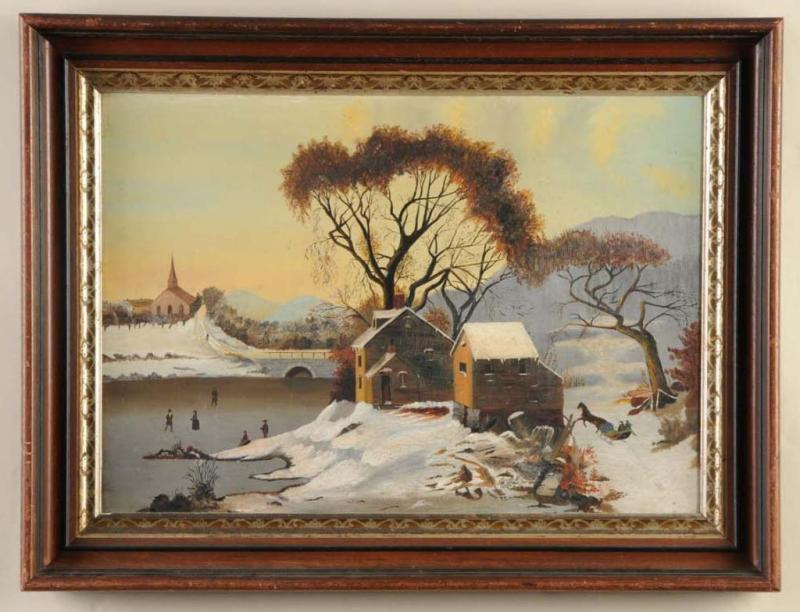 Appraisal: AC Graves Winter Landscape Oil Description th Century Retains old