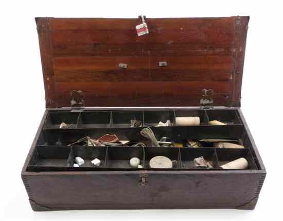 Appraisal: A Mahogany Tackle Box th century having brass escutcheon the