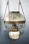 Appraisal: HANGING LAMP - Circa hanging lamp with hand painted milk