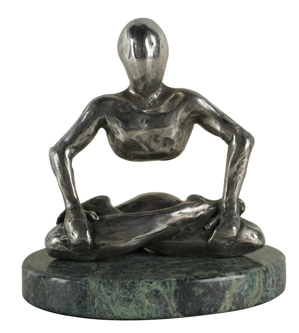 Appraisal: TH CENTURY SILVERED BRONZE FIGUREsigned DK mounted on a marble