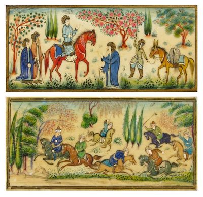 Appraisal: A pair of Persian miniature paintings on ivory each depicting