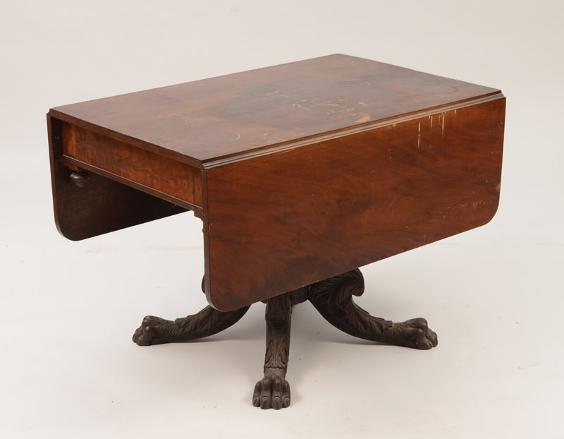 Appraisal: Federal Carved Mahogany Drop-Leaf Table On quadripartite base with paw