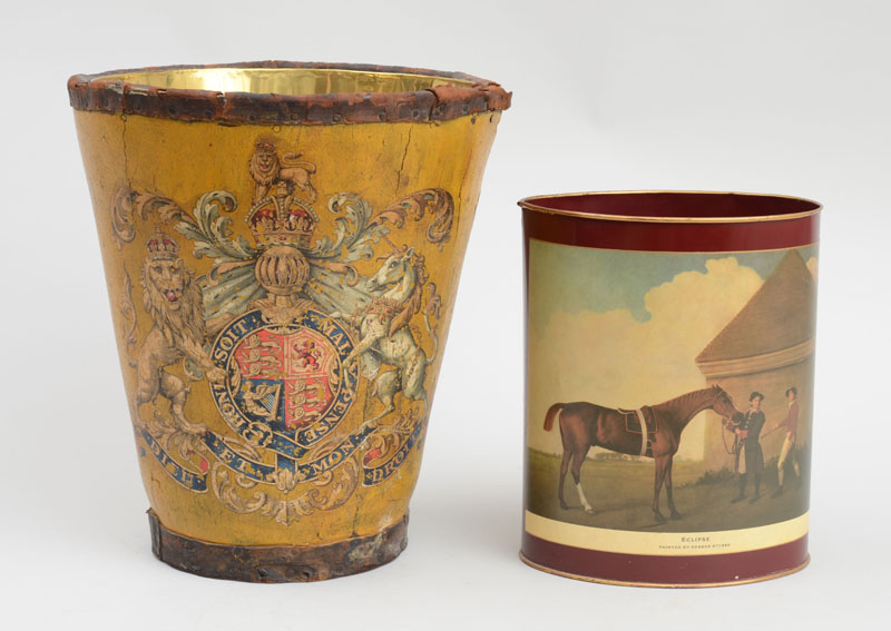 Appraisal: VICTORIAN MUSTARD-GROUND LEATHER-BOUND BUCKET Sporting the Royal Coat-of-Arms with tacked