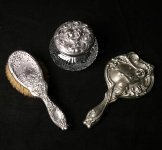 Appraisal: Three Dressing Table Items Late th century including hairbrush by