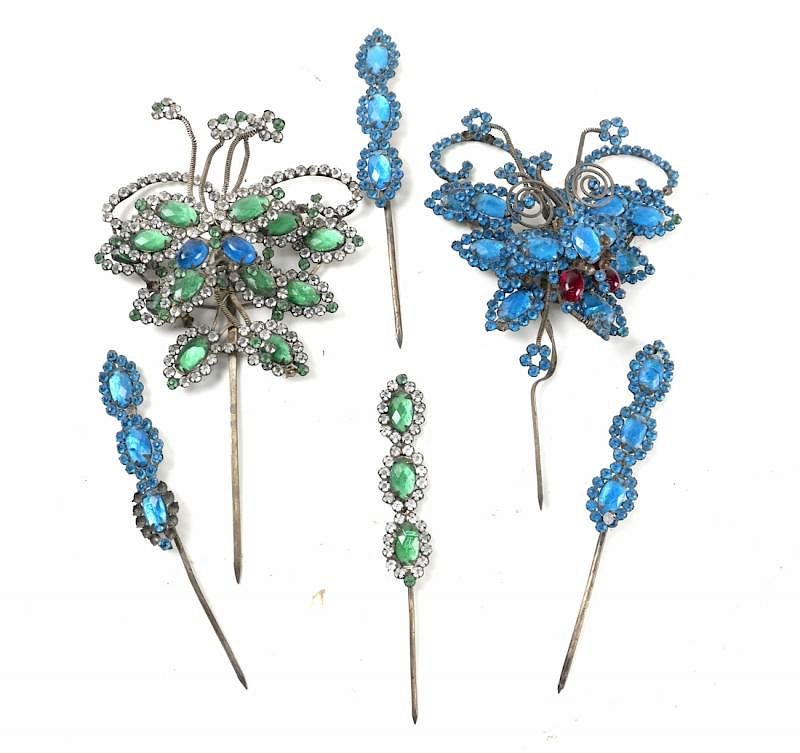 Appraisal: Six Faceted Paste Decorations Six vintage decorations of blue green