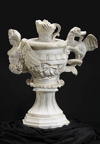 Appraisal: A Renaissance style carved marble figural urn th century The