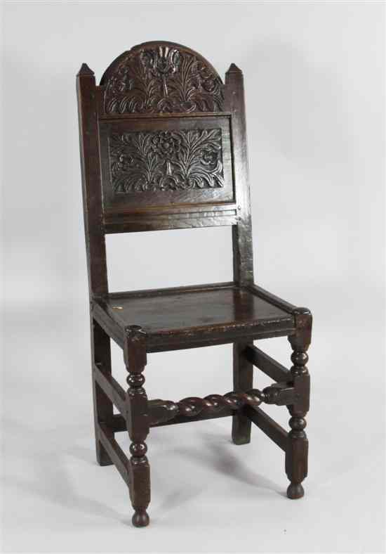 Appraisal: A late th century oak joined back stool with foliate