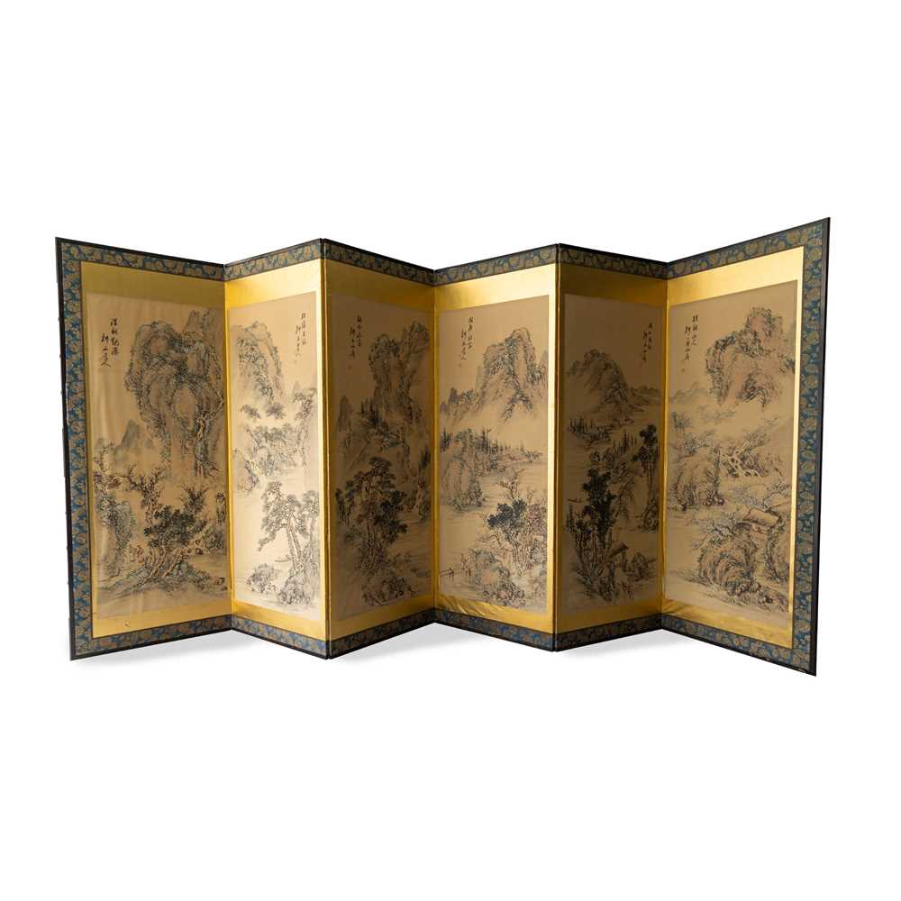 Appraisal: SIX-PANEL FOLDING SCREEN OF INK LANDSCAPE PAINTINGS TH CENTURY each