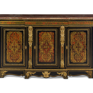 Appraisal: A Napoleon III Style Simulated Tortoiseshell and Brass Inlaid Marble-Top