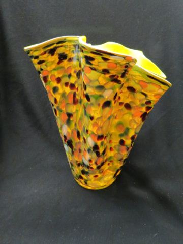 Appraisal: Italian Art Glass Vase handkerchief style mottled exterior with yellow