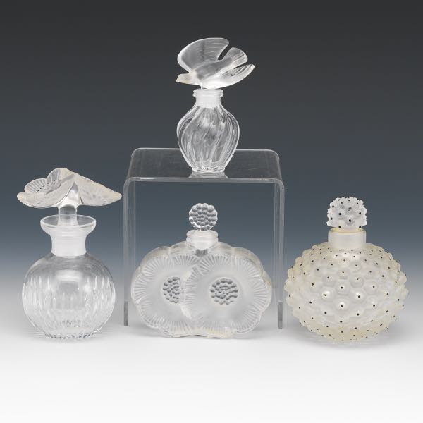 Appraisal: Lalique France Three Perfume Bottle and Poppy Perfume Bottle Consisting