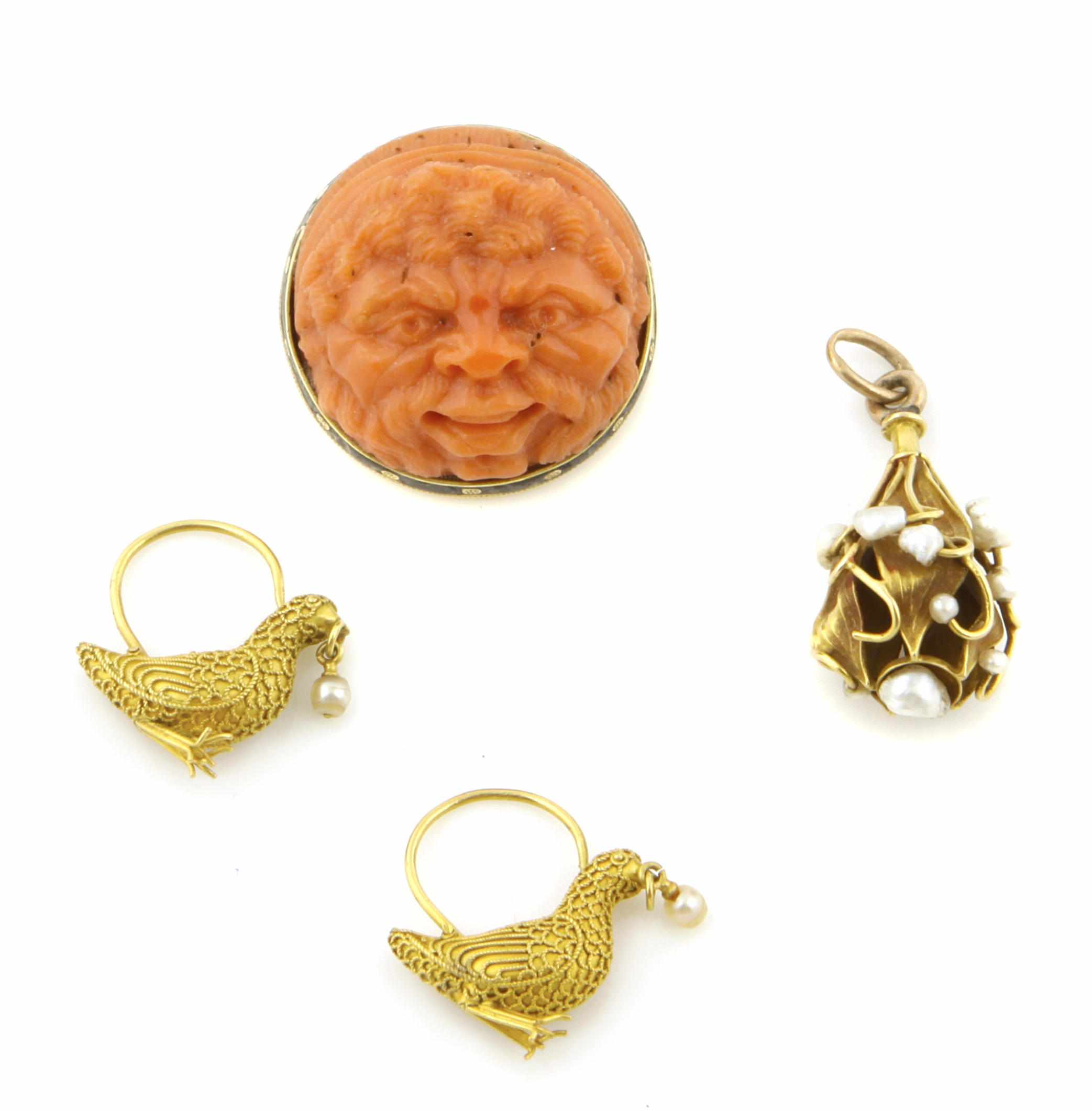 Appraisal: A group of coral seed pearl and gold jewelry comprising