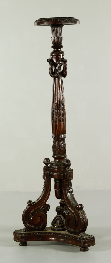 Appraisal: - Mahogany Carved Pedestal Late th early th century mahogany