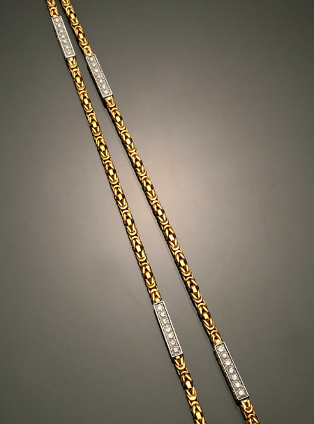 Appraisal: Opera Length -Karat Yellow-Gold White-Gold and Diamond Necklace Having four