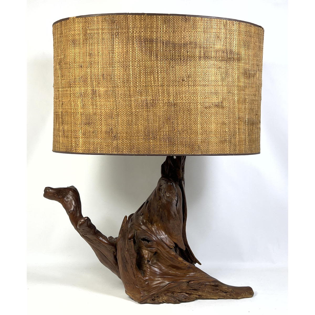 Appraisal: Vintage cypress Wood Table Lamp Vintage burlap Shade Dimensions H