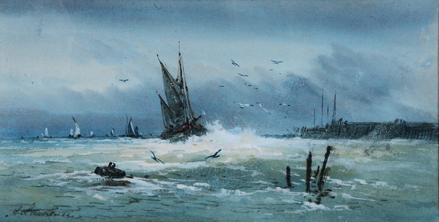 Appraisal: A LAWRENCEFishing boats off the Thames signed watercolour heightened in