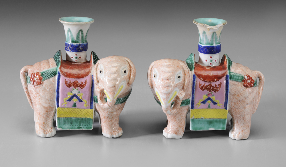 Appraisal: Pair Chinese Porcelain Elephants each with turned head mounted with